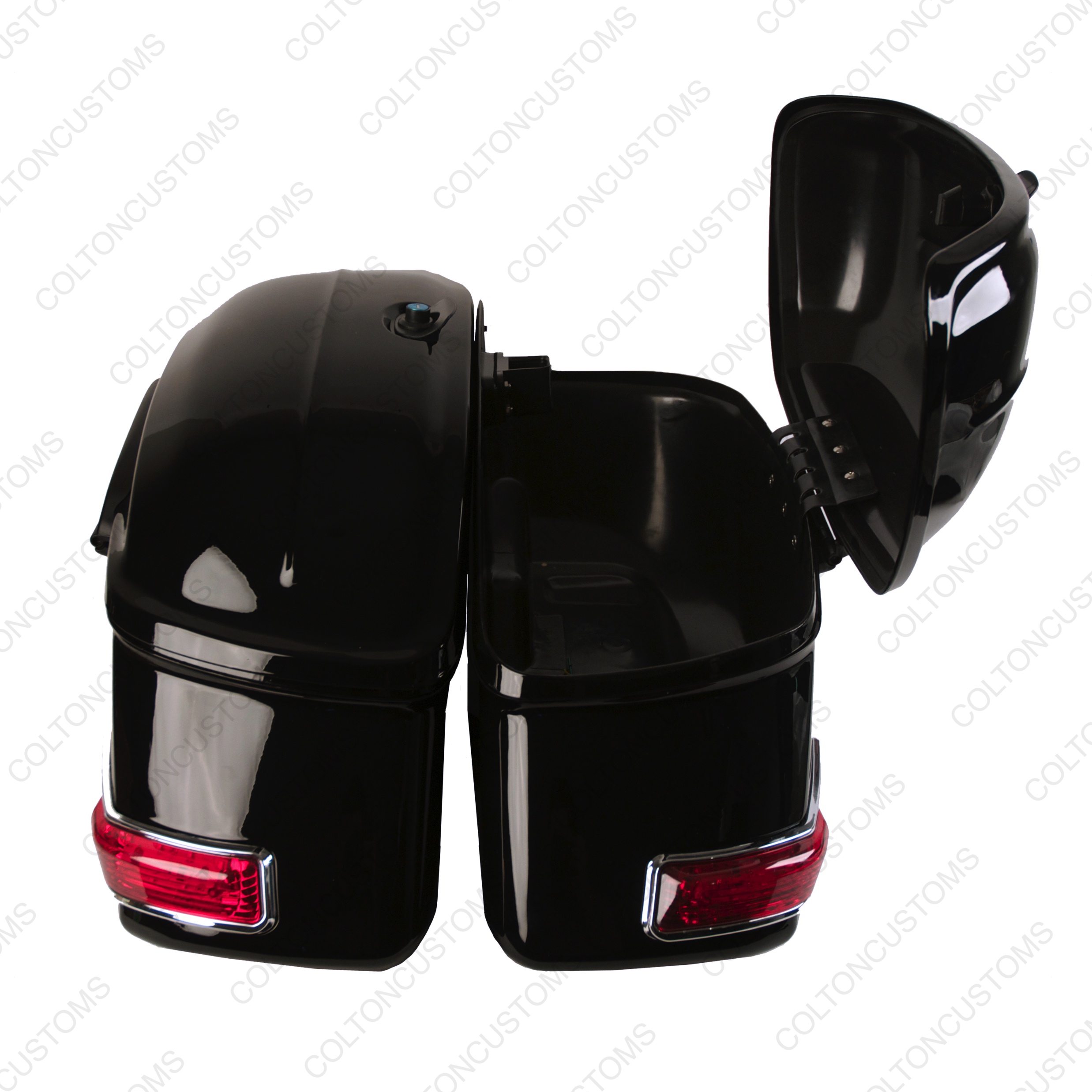 Vivid Black Top Loading Honda Kawasaki Yamaha Hard Saddlebags with